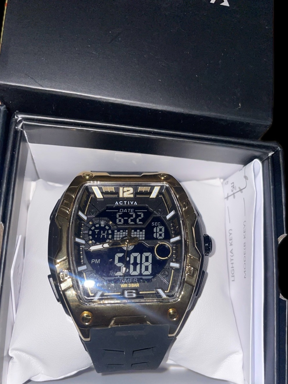Activa X Invicta ACW8131-005 Men’s Digital Analog Watch 50mm Black Gold New